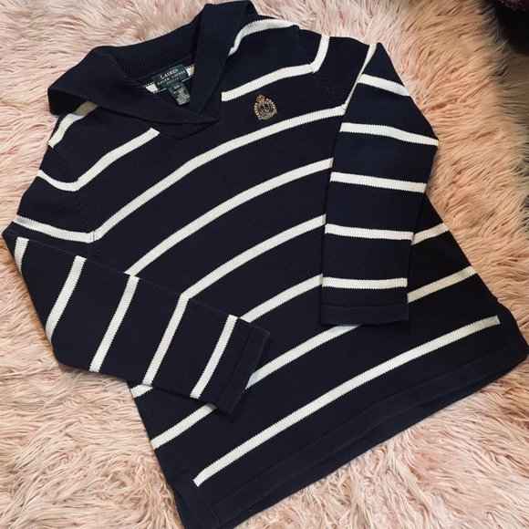 Lauren Ralph Lauren Sweaters - Vintage Ralph Lauren Sweater Heavy Knit 90's Crest Stripe Navy Old Money